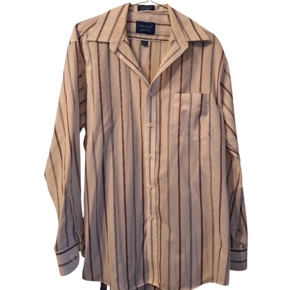 Towncraft Off White Shirt With Beige, Maroon,and Black Stripes Sz 15.5